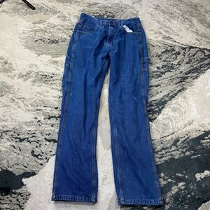 Berne Apparel Dungaree Carpenter Jeans Men 31x34 Blue Denim Flannel Lined Cotton